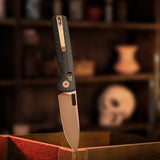 Sabretooth-CG Crossbar Lock Folding Pocket Knife,3.4'' 14C28N Steel Blade,  Carbon Fiber G10Micarta Handle