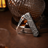 Skarn-M Crossbar Lock EDC Folding Pocket Knife,Mirror Finished 2.9'' M390 Steel Blade, Titanium Handle