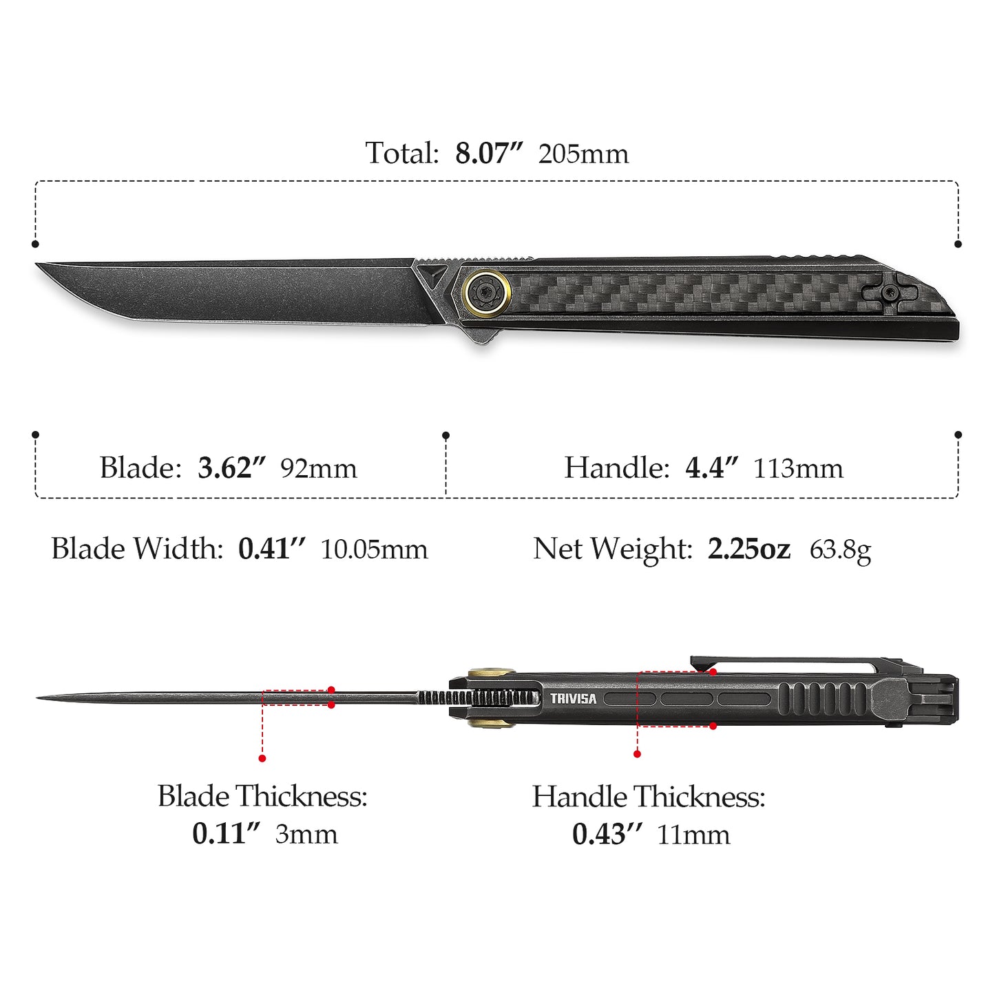 Cam-06BC Black Stonewash M390 Blade Integrated Titanium Handle with Carbon Fiber & Reversible Clip