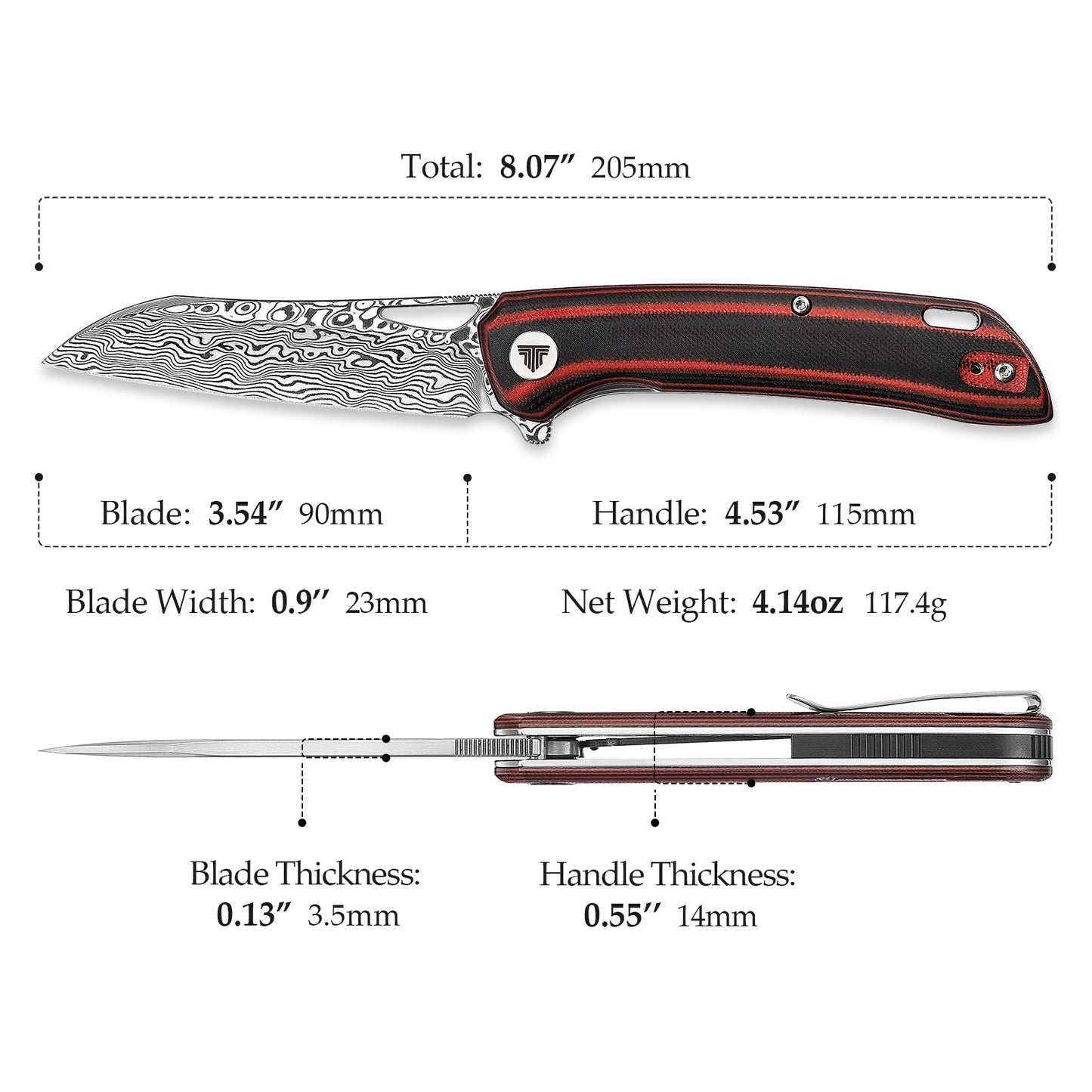 Aries-03RB Liner Lock,3.54"  110 Layers Damascus Steel,G10 Handle