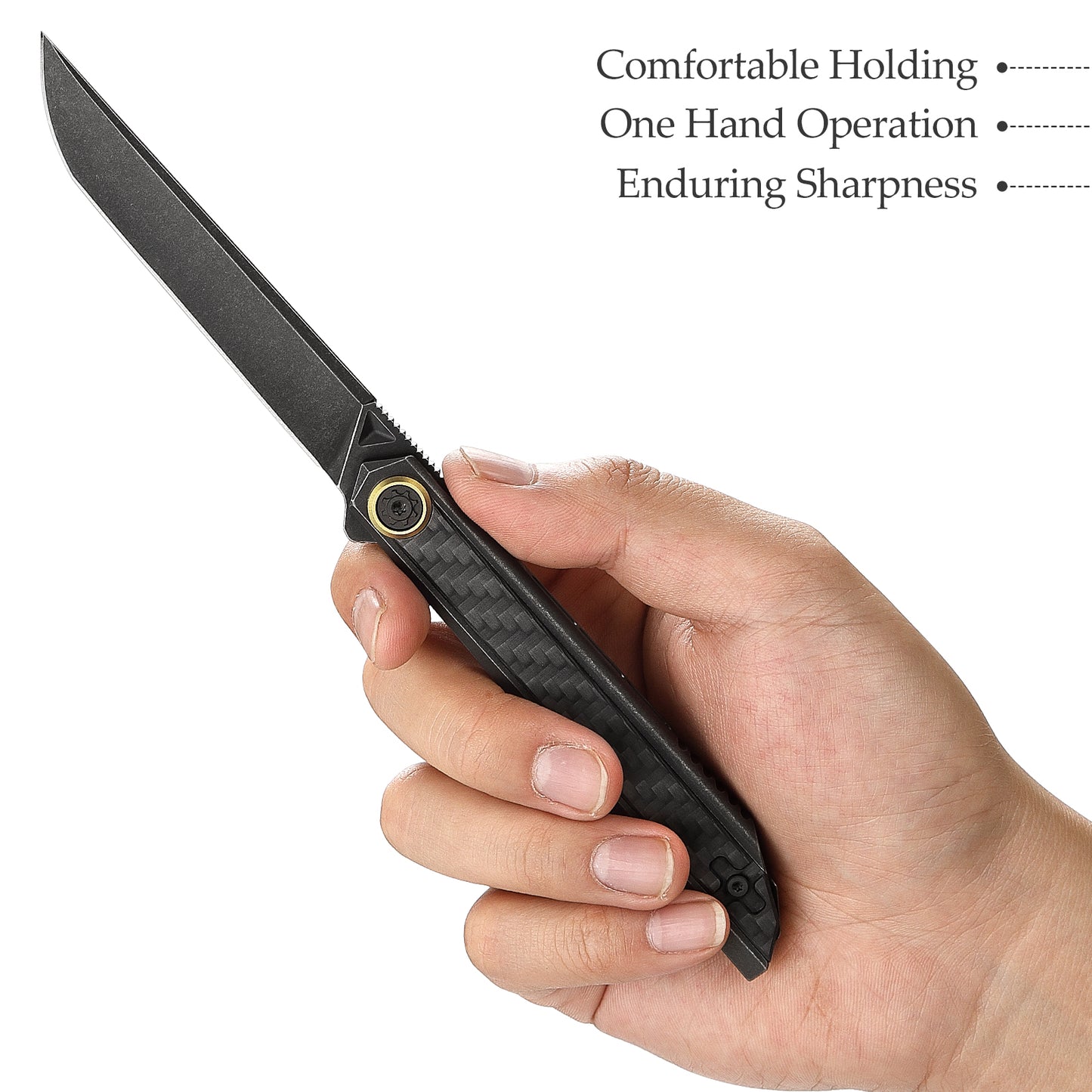 Cam-06BC Black Stonewash M390 Blade Integrated Titanium Handle with Carbon Fiber & Reversible Clip