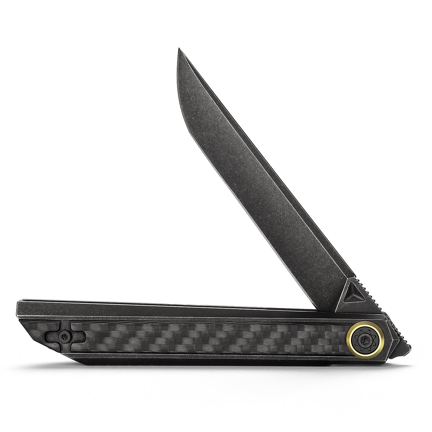 Cam-06BC Black Stonewash M390 Blade Integrated Titanium Handle with Carbon Fiber & Reversible Clip